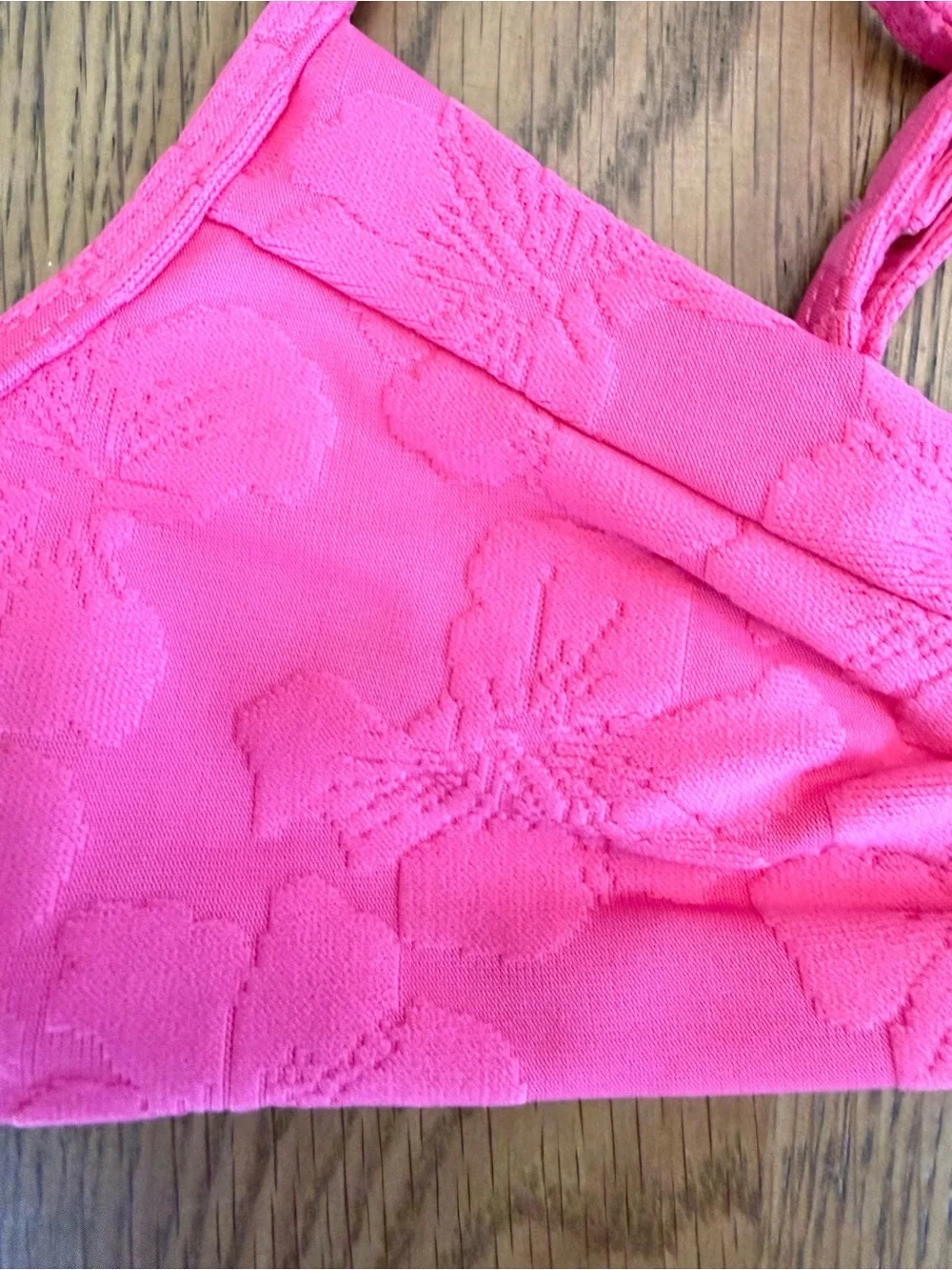 L*Space Peyton Bikini Top Hot Pink Floral Textured Ring Bralette Swim NWT